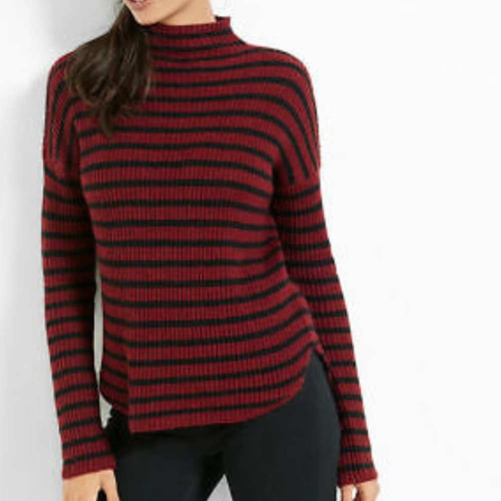 Express Striped Mock Neck Shirttail Hem Sweater